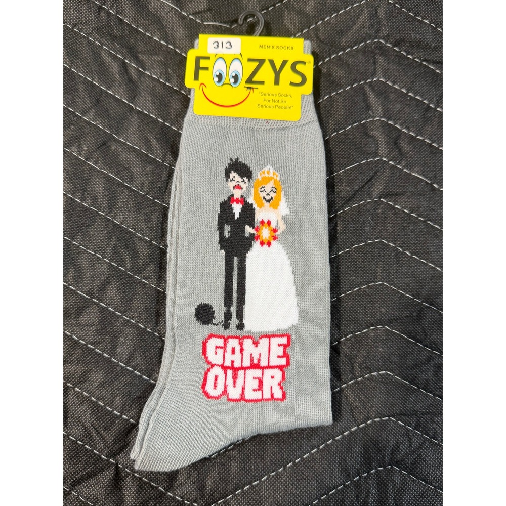 Foozys Game Over‎ Wedding Socks Mens 10-13 Gray New Novelty Bachelor Party FM-62